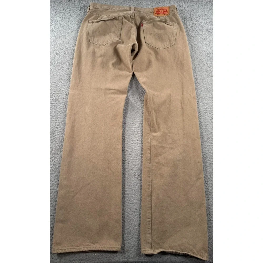 Levi's 501 Jeans Mens 34x33 Beige Denim Mid Rise Straight Leg Button Fly